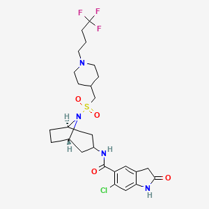 molecular formula C26H34ClF3N4O4S B607356 6-氯-2-氧代-N-[(1S,5R)-8-[[1-(4,4,4-三氟丁基)哌啶-4-基]甲基磺酰基]-8-氮杂双环[3.2.1]辛烷-3-基]-1,3-二氢吲哚-5-甲酰胺 CAS No. 1808011-22-4