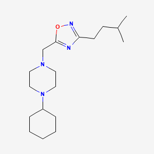 molecular formula C18H32N4O B6073745 1-cyclohexyl-4-{[3-(3-methylbutyl)-1,2,4-oxadiazol-5-yl]methyl}piperazine 