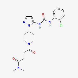 molecular formula C21H27ClN6O3 B6073797 4-{4-[5-({[(2-chlorophenyl)amino]carbonyl}amino)-1H-pyrazol-1-yl]-1-piperidinyl}-N,N-dimethyl-4-oxobutanamide 