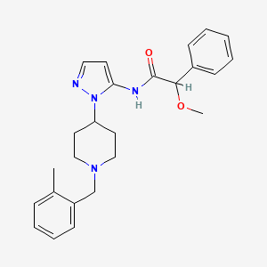 molecular formula C25H30N4O2 B6073967 2-methoxy-N-{1-[1-(2-methylbenzyl)-4-piperidinyl]-1H-pyrazol-5-yl}-2-phenylacetamide 