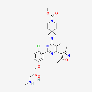 molecular formula C29H37ClN6O5 B607403 methyl 2-[2-[2-chloro-5-[(2R)-2-hydroxy-3-(methylamino)propoxy]phenyl]-6-(3,5-dimethyl-1,2-oxazol-4-yl)-5-methylpyrimidin-4-yl]-2,7-diazaspiro[3.5]nonane-7-carboxylate CAS No. 1628830-21-6