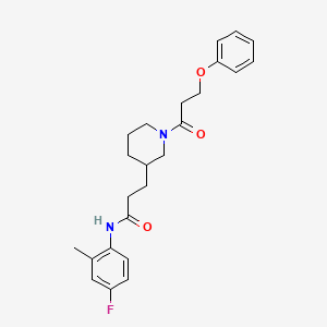 N-(4-fluoro-2-methylphenyl)-3-[1-(3-phenoxypropanoyl)-3-piperidinyl]propanamide