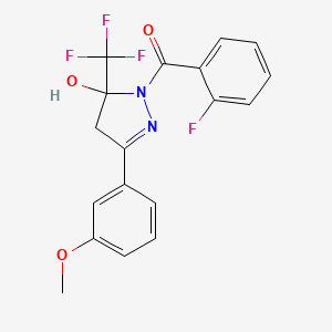 molecular formula C18H14F4N2O3 B6074140 1-(2-fluorobenzoyl)-3-(3-methoxyphenyl)-5-(trifluoromethyl)-4,5-dihydro-1H-pyrazol-5-ol 