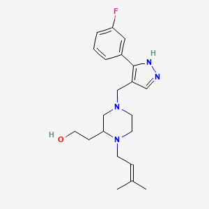 molecular formula C21H29FN4O B6074213 2-[4-{[3-(3-fluorophenyl)-1H-pyrazol-4-yl]methyl}-1-(3-methyl-2-buten-1-yl)-2-piperazinyl]ethanol 