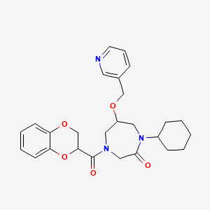 molecular formula C26H31N3O5 B6074257 1-cyclohexyl-4-(2,3-dihydro-1,4-benzodioxin-2-ylcarbonyl)-6-(3-pyridinylmethoxy)-1,4-diazepan-2-one 