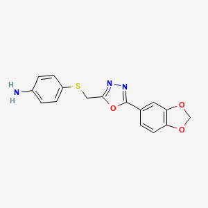 molecular formula C16H13N3O3S B6074371 4-({[5-(1,3-benzodioxol-5-yl)-1,3,4-oxadiazol-2-yl]methyl}thio)aniline 