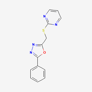 molecular formula C13H10N4OS B6074402 2-{[(5-phenyl-1,3,4-oxadiazol-2-yl)methyl]thio}pyrimidine 