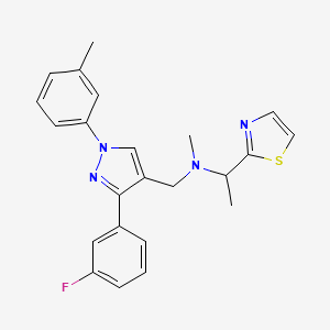 molecular formula C23H23FN4S B6074527 N-{[3-(3-fluorophenyl)-1-(3-methylphenyl)-1H-pyrazol-4-yl]methyl}-N-methyl-1-(1,3-thiazol-2-yl)ethanamine 