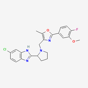 molecular formula C23H22ClFN4O2 B6074532 6-chloro-2-(1-{[2-(4-fluoro-3-methoxyphenyl)-5-methyl-1,3-oxazol-4-yl]methyl}-2-pyrrolidinyl)-1H-benzimidazole 