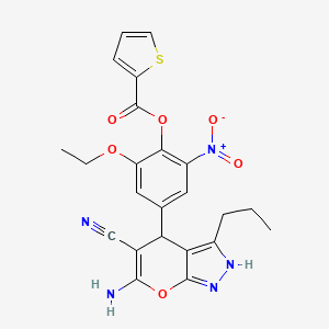 molecular formula C23H21N5O6S B6074539 4-(6-amino-5-cyano-3-propyl-1,4-dihydropyrano[2,3-c]pyrazol-4-yl)-2-ethoxy-6-nitrophenyl thiophene-2-carboxylate 
