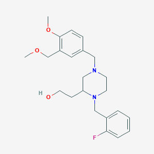 molecular formula C23H31FN2O3 B6074619 2-{1-(2-fluorobenzyl)-4-[4-methoxy-3-(methoxymethyl)benzyl]-2-piperazinyl}ethanol 