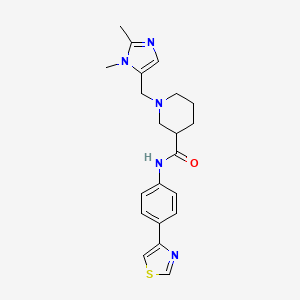 molecular formula C21H25N5OS B6074855 1-[(1,2-dimethyl-1H-imidazol-5-yl)methyl]-N-[4-(1,3-thiazol-4-yl)phenyl]-3-piperidinecarboxamide 