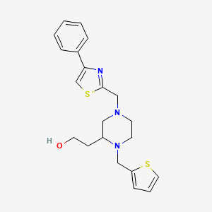 molecular formula C21H25N3OS2 B6074875 2-[4-[(4-phenyl-1,3-thiazol-2-yl)methyl]-1-(2-thienylmethyl)-2-piperazinyl]ethanol 