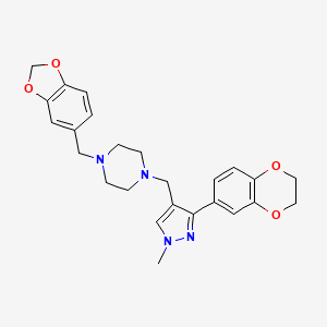 molecular formula C25H28N4O4 B6074895 1-(1,3-benzodioxol-5-ylmethyl)-4-{[3-(2,3-dihydro-1,4-benzodioxin-6-yl)-1-methyl-1H-pyrazol-4-yl]methyl}piperazine 