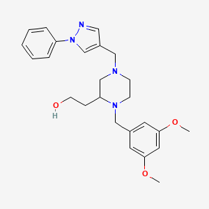 molecular formula C25H32N4O3 B6074941 2-{1-(3,5-dimethoxybenzyl)-4-[(1-phenyl-1H-pyrazol-4-yl)methyl]-2-piperazinyl}ethanol 