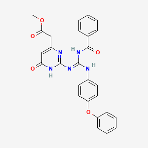 molecular formula C27H23N5O5 B6074947 methyl [2-({(benzoylimino)[(4-phenoxyphenyl)amino]methyl}amino)-6-oxo-3,6-dihydro-4-pyrimidinyl]acetate 