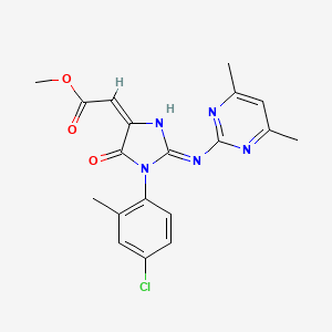 molecular formula C19H18ClN5O3 B6074962 methyl {1-(4-chloro-2-methylphenyl)-2-[(4,6-dimethyl-2-pyrimidinyl)amino]-5-oxo-1,5-dihydro-4H-imidazol-4-ylidene}acetate 