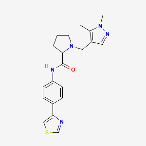 molecular formula C20H23N5OS B6074991 1-[(1,5-dimethyl-1H-pyrazol-4-yl)methyl]-N-[4-(1,3-thiazol-4-yl)phenyl]prolinamide 