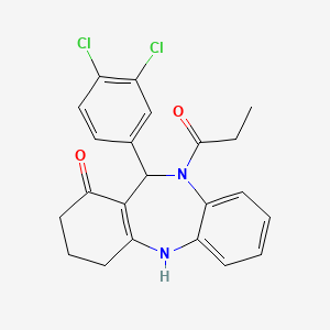 molecular formula C22H20Cl2N2O2 B6075055 11-(3,4-dichlorophenyl)-10-propionyl-2,3,4,5,10,11-hexahydro-1H-dibenzo[b,e][1,4]diazepin-1-one 