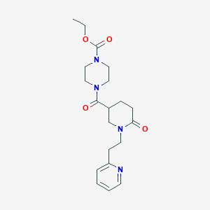molecular formula C20H28N4O4 B6075146 ethyl 4-({6-oxo-1-[2-(2-pyridinyl)ethyl]-3-piperidinyl}carbonyl)-1-piperazinecarboxylate 