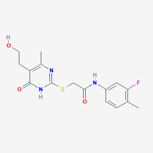 N-(3-fluoro-4-methylphenyl)-2-{[5-(2-hydroxyethyl)-4-methyl-6-oxo-1,6-dihydro-2-pyrimidinyl]thio}acetamide