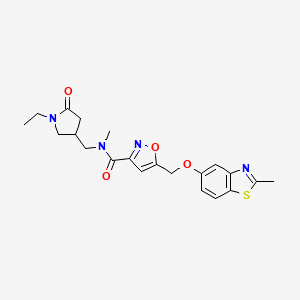 molecular formula C21H24N4O4S B6075239 N-[(1-ethyl-5-oxo-3-pyrrolidinyl)methyl]-N-methyl-5-{[(2-methyl-1,3-benzothiazol-5-yl)oxy]methyl}-3-isoxazolecarboxamide 