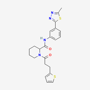 molecular formula C22H24N4O2S2 B6075242 N-[3-(5-methyl-1,3,4-thiadiazol-2-yl)phenyl]-1-[3-(2-thienyl)propanoyl]-2-piperidinecarboxamide 