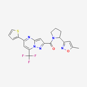 molecular formula C20H16F3N5O2S B6075276 2-{[2-(5-methyl-3-isoxazolyl)-1-pyrrolidinyl]carbonyl}-5-(2-thienyl)-7-(trifluoromethyl)pyrazolo[1,5-a]pyrimidine 