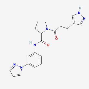 molecular formula C20H22N6O2 B6075294 N-[3-(1H-pyrazol-1-yl)phenyl]-1-[3-(1H-pyrazol-4-yl)propanoyl]prolinamide 