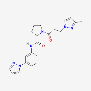 molecular formula C21H24N6O2 B6075342 1-[3-(3-methyl-1H-pyrazol-1-yl)propanoyl]-N-[3-(1H-pyrazol-1-yl)phenyl]prolinamide 