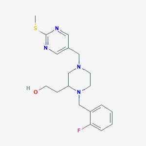 molecular formula C19H25FN4OS B6075365 2-(1-(2-fluorobenzyl)-4-{[2-(methylthio)-5-pyrimidinyl]methyl}-2-piperazinyl)ethanol 