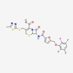 molecular formula C23H16F4N4O6S3 B6075413 3-{[(5-methyl-1,3,4-thiadiazol-2-yl)thio]methyl}-8-oxo-7-({5-[(2,3,5,6-tetrafluorophenoxy)methyl]-2-furoyl}amino)-5-thia-1-azabicyclo[4.2.0]oct-2-ene-2-carboxylic acid 