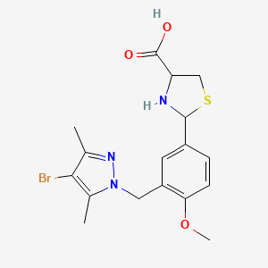 molecular formula C17H20BrN3O3S B6075414 2-{3-[(4-bromo-3,5-dimethyl-1H-pyrazol-1-yl)methyl]-4-methoxyphenyl}-1,3-thiazolidine-4-carboxylic acid 