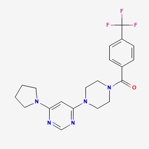 molecular formula C20H22F3N5O B6075487 4-(1-pyrrolidinyl)-6-{4-[4-(trifluoromethyl)benzoyl]-1-piperazinyl}pyrimidine 