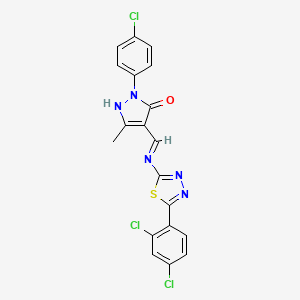 molecular formula C19H12Cl3N5OS B6075498 2-(4-chlorophenyl)-4-({[5-(2,4-dichlorophenyl)-1,3,4-thiadiazol-2-yl]amino}methylene)-5-methyl-2,4-dihydro-3H-pyrazol-3-one 
