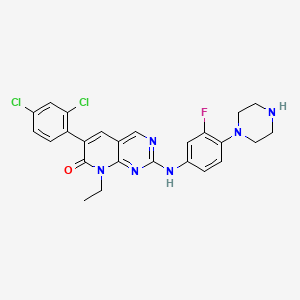 molecular formula C25H23Cl2FN6O B607551 6-(2,4-Dichlorophenyl)-8-ethyl-2-[[3-fluoro-4-(1-piperazinyl)phenyl]amino]pyrido[2,3-d]pyrimidin-7(8H)-one CAS No. 1232030-35-1