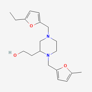 molecular formula C19H28N2O3 B6075543 2-{4-[(5-ethyl-2-furyl)methyl]-1-[(5-methyl-2-furyl)methyl]-2-piperazinyl}ethanol 