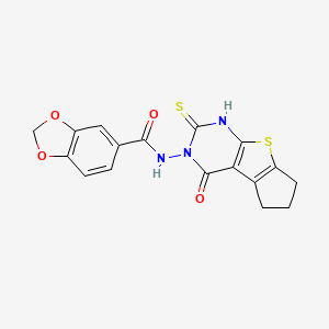 molecular formula C17H13N3O4S2 B6075686 N-(2-mercapto-4-oxo-6,7-dihydro-4H-cyclopenta[4,5]thieno[2,3-d]pyrimidin-3(5H)-yl)-1,3-benzodioxole-5-carboxamide 