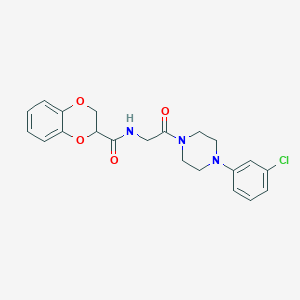 molecular formula C21H22ClN3O4 B6075724 N-{2-[4-(3-chlorophenyl)-1-piperazinyl]-2-oxoethyl}-2,3-dihydro-1,4-benzodioxine-2-carboxamide 