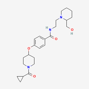 molecular formula C24H35N3O4 B6075815 4-{[1-(cyclopropylcarbonyl)-4-piperidinyl]oxy}-N-{2-[2-(hydroxymethyl)-1-piperidinyl]ethyl}benzamide 