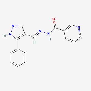 molecular formula C16H13N5O B6075831 N'-[(3-phenyl-1H-pyrazol-4-yl)methylene]nicotinohydrazide 