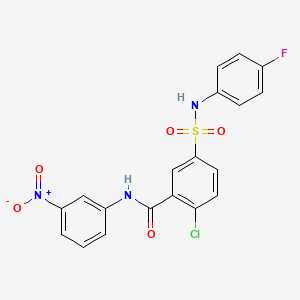 molecular formula C19H13ClFN3O5S B6075845 2-chloro-5-{[(4-fluorophenyl)amino]sulfonyl}-N-(3-nitrophenyl)benzamide 