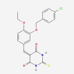 molecular formula C20H17ClN2O4S B6075853 5-{3-[(4-chlorobenzyl)oxy]-4-ethoxybenzylidene}-2-thioxodihydro-4,6(1H,5H)-pyrimidinedione 