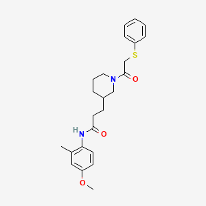 molecular formula C24H30N2O3S B6075884 N-(4-methoxy-2-methylphenyl)-3-{1-[(phenylthio)acetyl]-3-piperidinyl}propanamide 