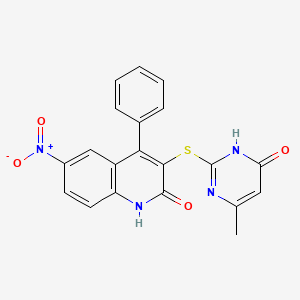 molecular formula C20H14N4O4S B6075926 3-[(4-methyl-6-oxo-1,6-dihydro-2-pyrimidinyl)thio]-6-nitro-4-phenyl-2(1H)-quinolinone 