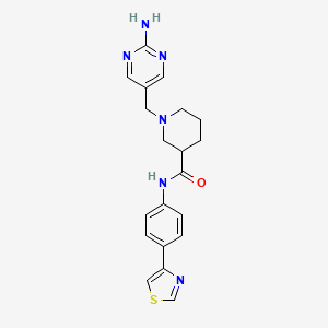 molecular formula C20H22N6OS B6076040 1-[(2-amino-5-pyrimidinyl)methyl]-N-[4-(1,3-thiazol-4-yl)phenyl]-3-piperidinecarboxamide 