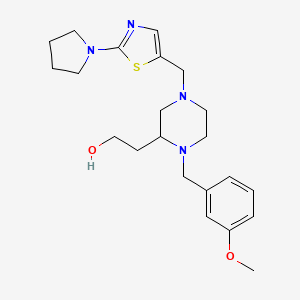 molecular formula C22H32N4O2S B6076065 2-(1-(3-methoxybenzyl)-4-{[2-(1-pyrrolidinyl)-1,3-thiazol-5-yl]methyl}-2-piperazinyl)ethanol 