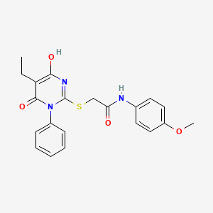 2-[(5-ethyl-4-hydroxy-6-oxo-1-phenyl-1,6-dihydro-2-pyrimidinyl)thio]-N-(4-methoxyphenyl)acetamide