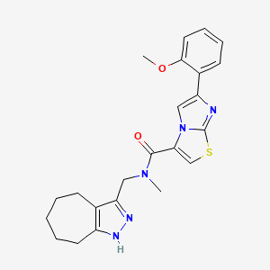 molecular formula C23H25N5O2S B6076110 N-(1,4,5,6,7,8-hexahydrocyclohepta[c]pyrazol-3-ylmethyl)-6-(2-methoxyphenyl)-N-methylimidazo[2,1-b][1,3]thiazole-3-carboxamide 