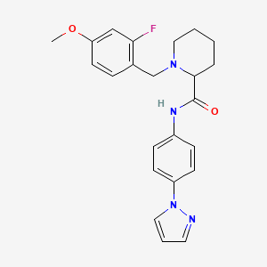 molecular formula C23H25FN4O2 B6076133 1-(2-fluoro-4-methoxybenzyl)-N-[4-(1H-pyrazol-1-yl)phenyl]-2-piperidinecarboxamide 
